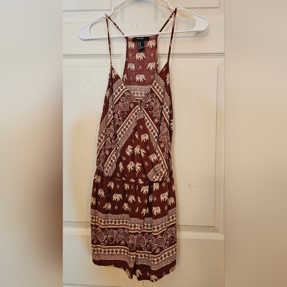 Forever 21 Burgundy Elephant Paisley Boho Romper - Size Medium
